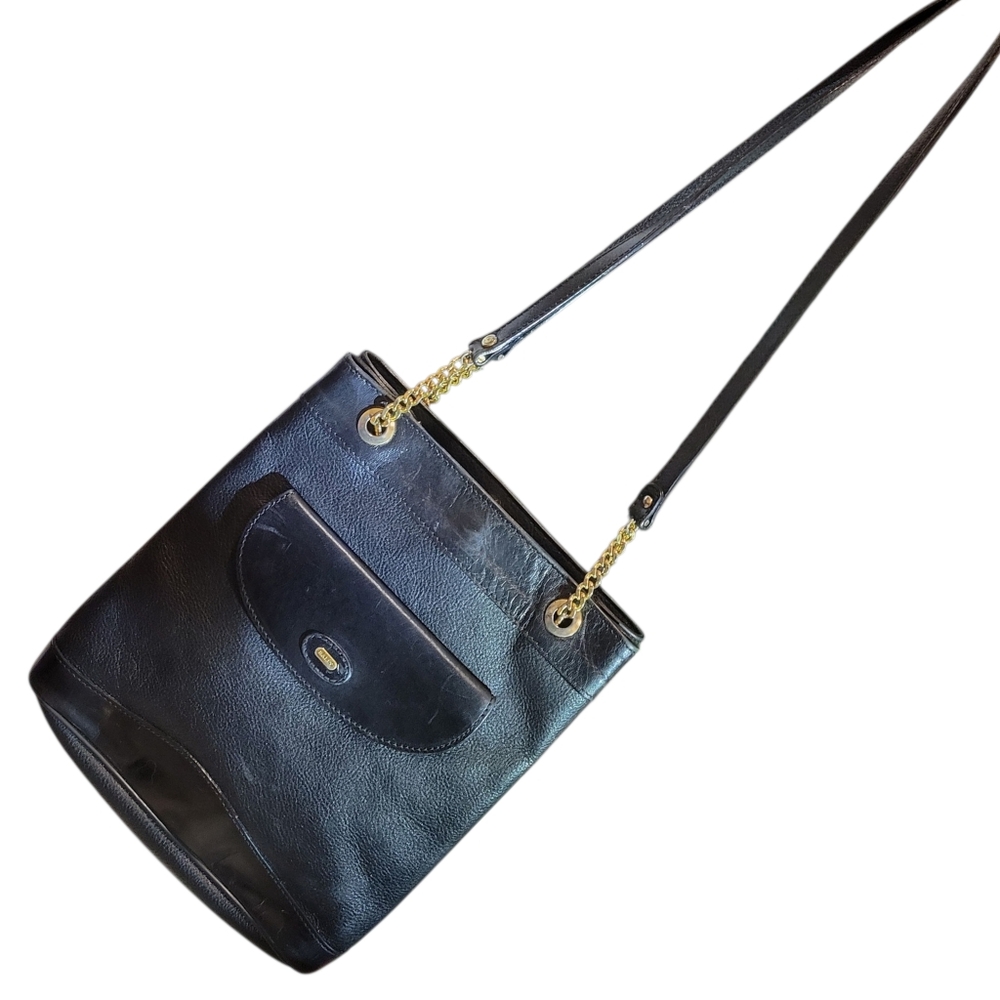 Bally Vintage Black Pebbled Leather Chain Shoulder Bag